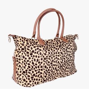 New, Large Leopard Print Tote Bag with Tan Accents